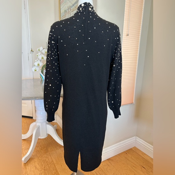 Vintage I. Magnin Black Knit Dress Rhinestones Large by Antonella Preve Midi - Picture 4 of 6